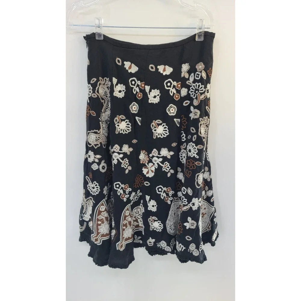 Whimsigoth Asymmetrical Embroidered Floral Women Skirt 8‎ 100% Silk Boho Crochet